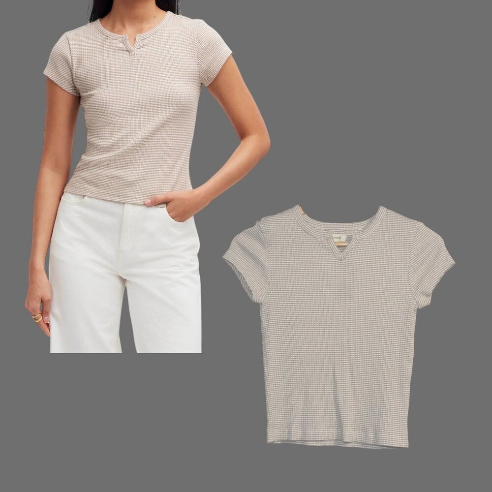 Madewell Ribbed Split-Neck Tee Sz S  T-Shirt - Drill Khaki